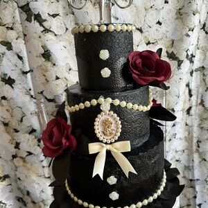 Elegant Black Cameo Faux Cake Decorative